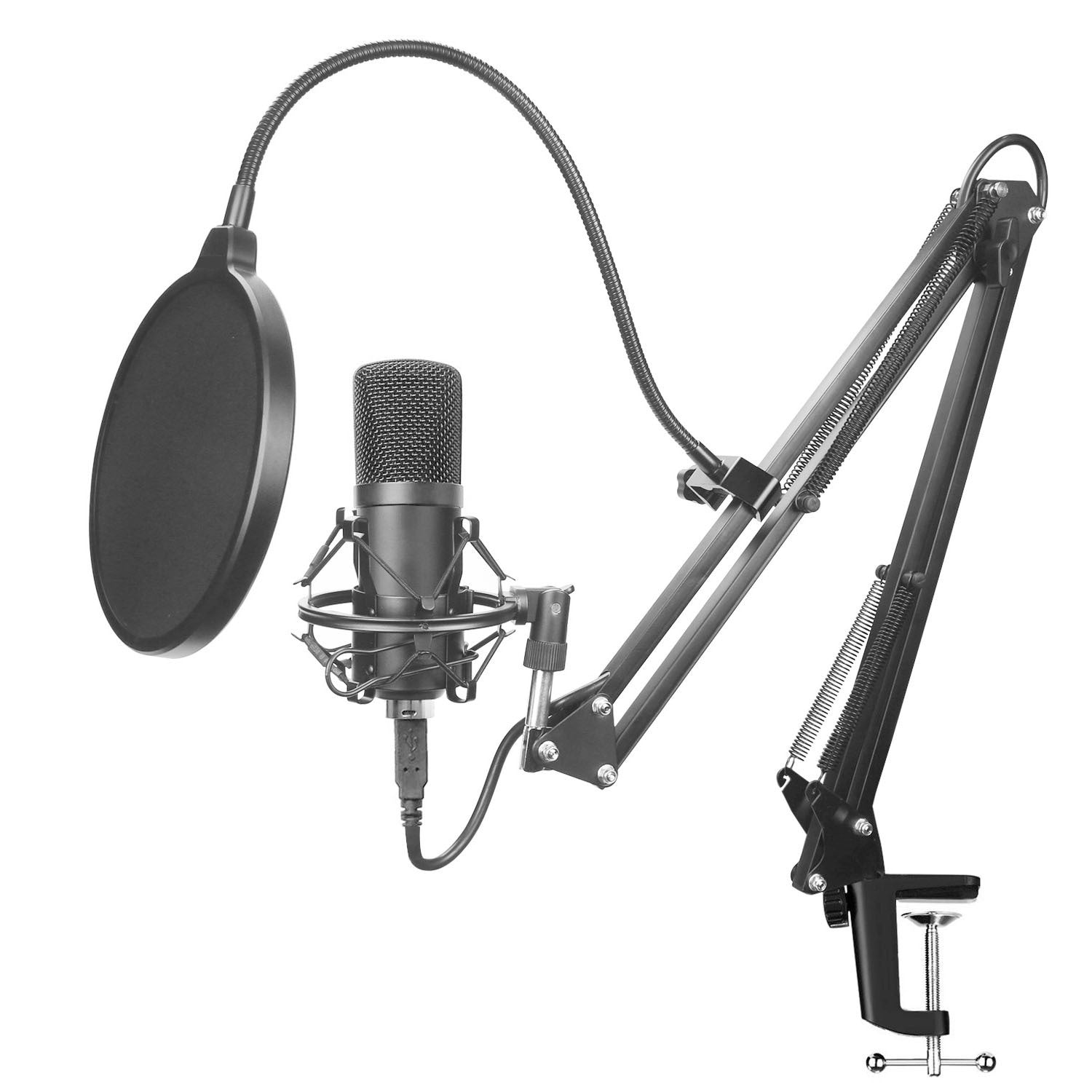 BM-700 Microphone Set - Condenser Mic with adjustable arm, pop filter, and shock mount for professional music and recording setups.