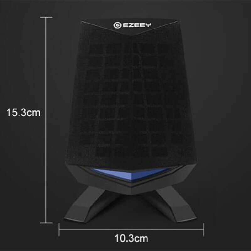 Compact USB computer multimedia speaker with blue LED accent and forward-firing grille design