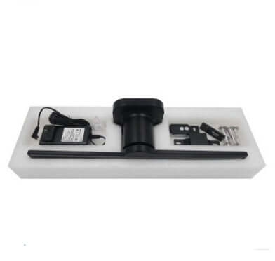 3D holographic projector components with power adapter and mounting accessories on packaging