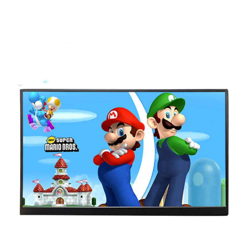 Portable display featuring Super Mario Bros characters Mario and Luigi, ideal for gaming on the go.