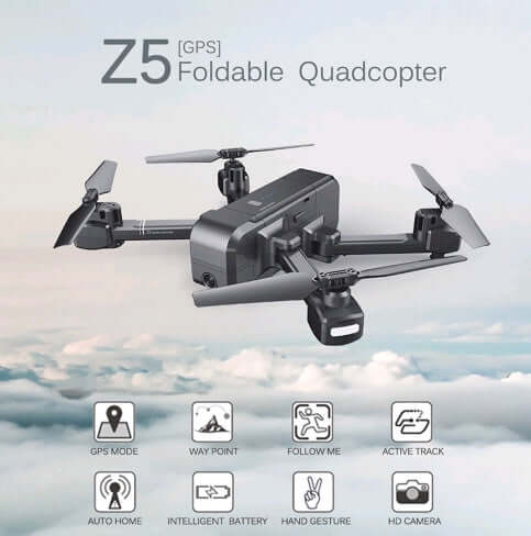 Z5 GPS foldable quadcopter with multiple flight modes and HD camera features.