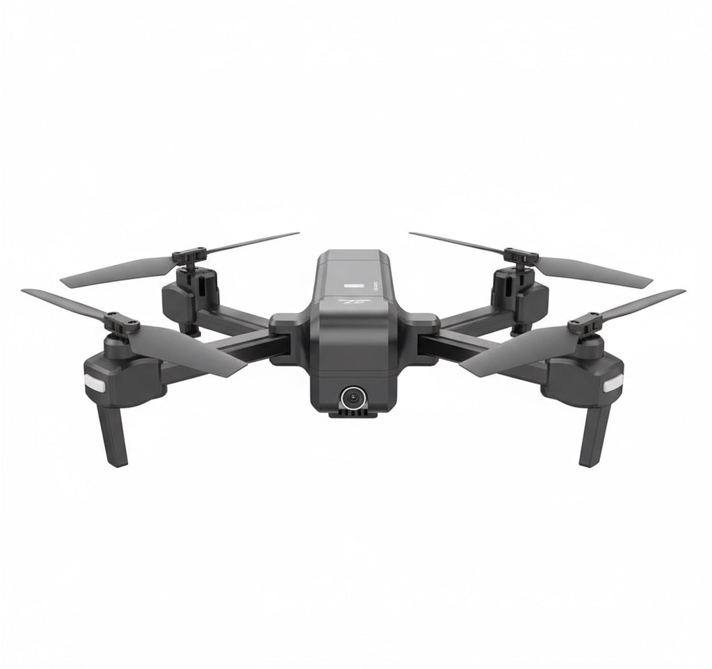 Black drone with propellers on a white background