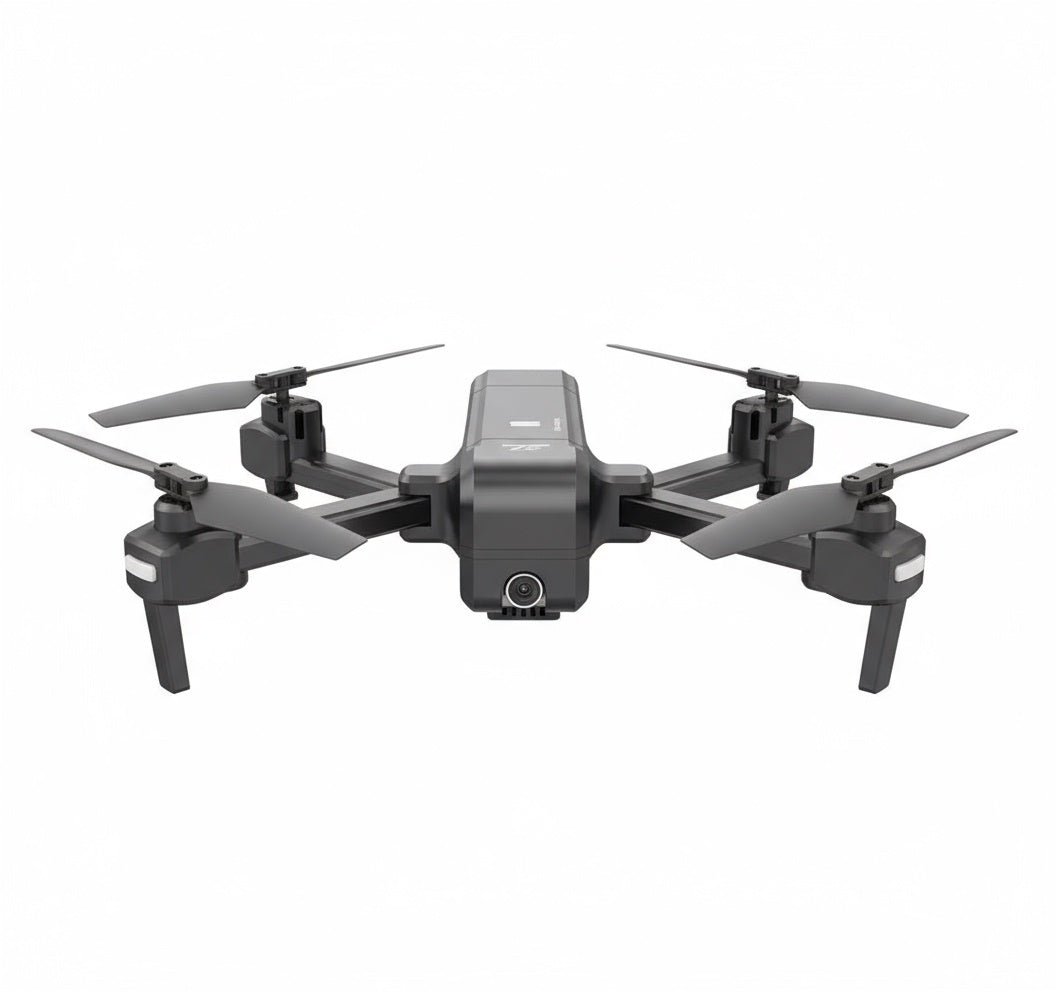 Black drone with propellers on a white background