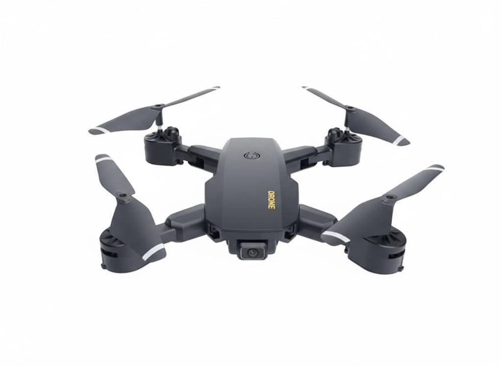 Black drone with propellers on a white background