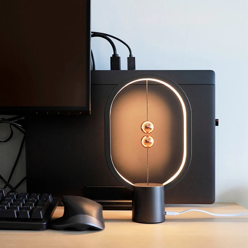 USB Rechargeable Mini HENGPRO Balance LED Table Lamp Ellipse Magnetic Mid-air Switch Eye-Care Night Light Touch Control