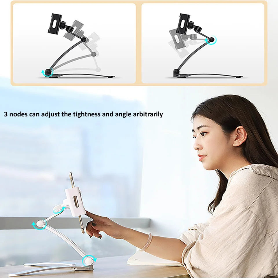 Aluminum Kitchen Desktop Phone Tablet Holder Stand Flodable Adjustable 5-13 inch Tablet Phone Desktop Mount for iPad Pro 12.9