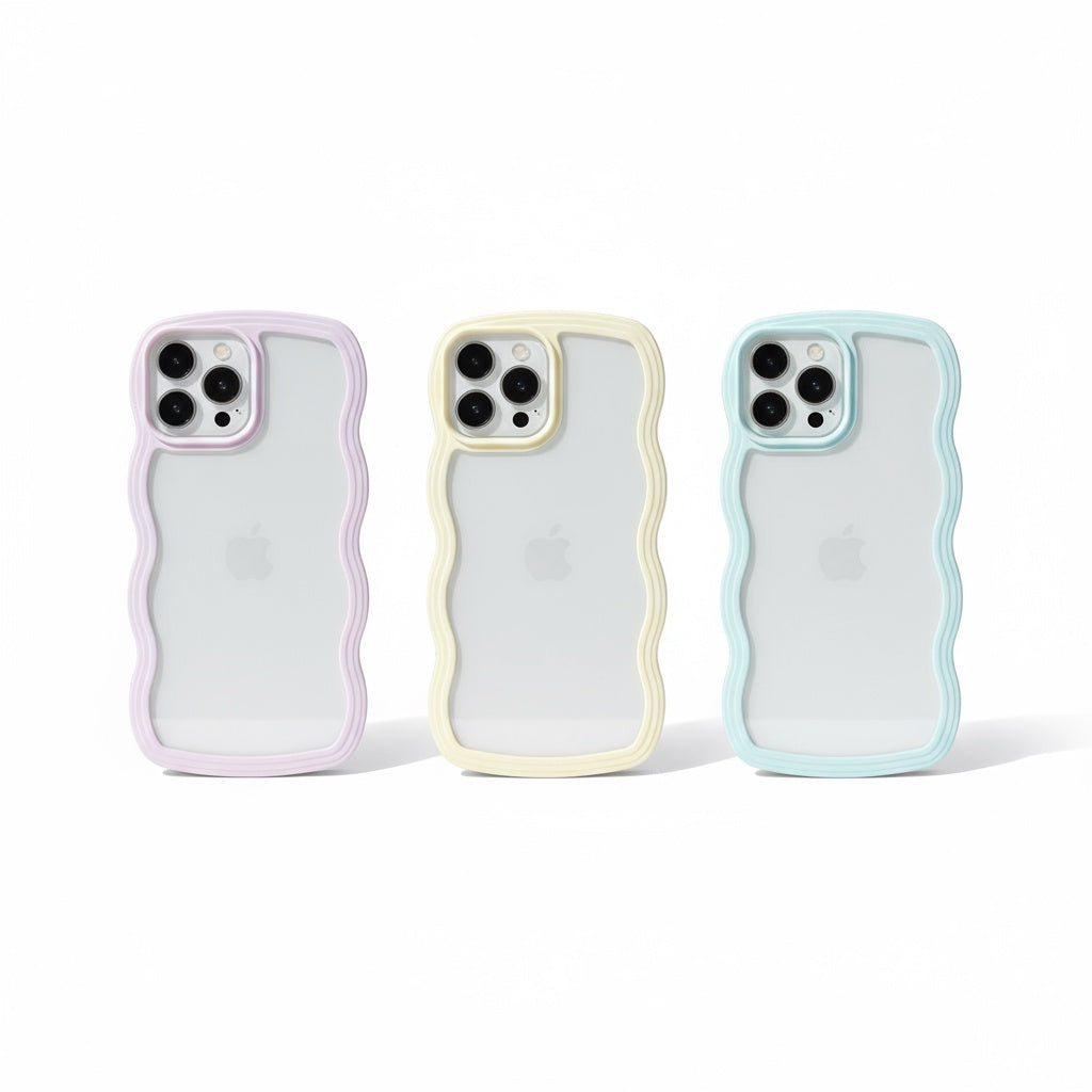 Wave Border Mobile Phone Case Solid Color Simple Candy Color
