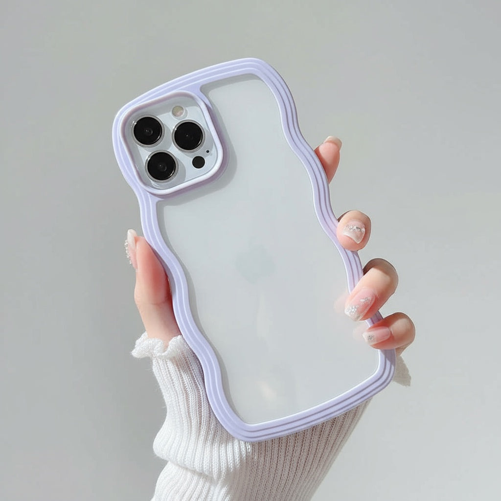 Wave Border Mobile Phone Case Solid Color Simple Candy Color