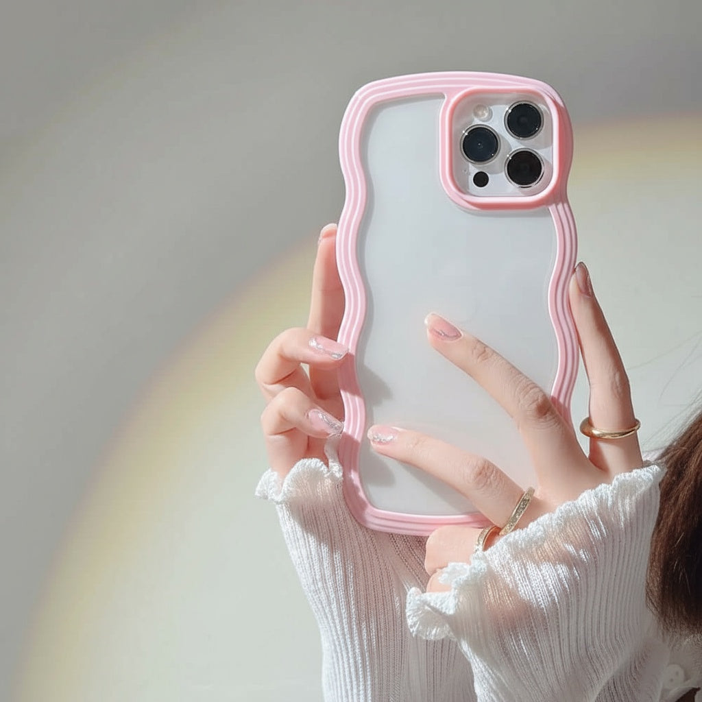 Wave Border Mobile Phone Case Solid Color Simple Candy Color