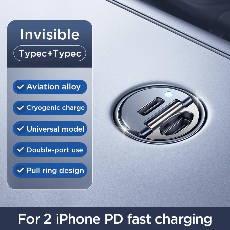Joyroom 30W Pull Ring Car Charger USB Type-C Dual Fast Ports Fast Charging Mini Car Phone Charger Adapter Car Accessories PD QC