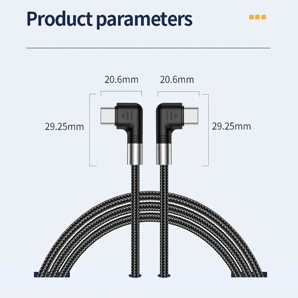 90 Degree 20V 5A Emarker Chip QC4.0 USB-C Data Cord Type C Cable Fast Charging PD 100W