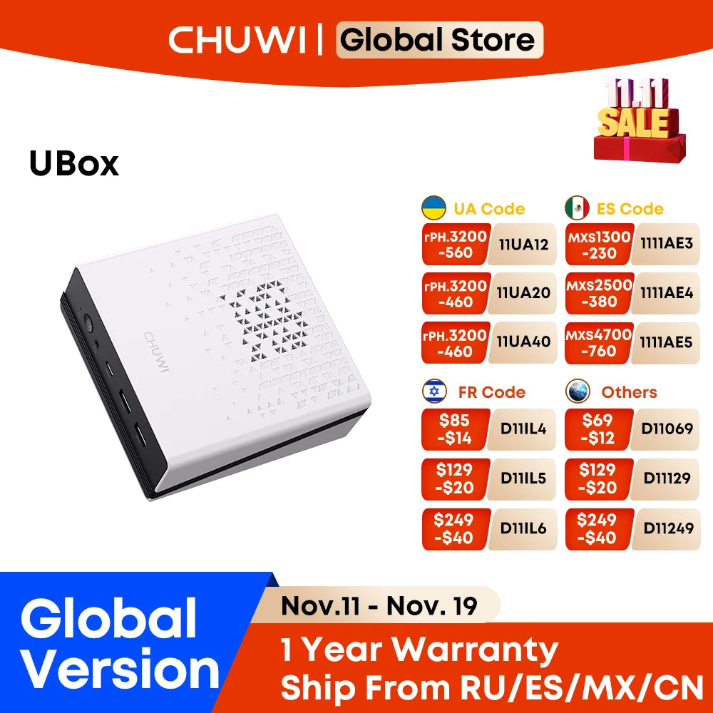 CHUWI UBox Mini PC AMD R5 6600H 6-core 12-thread Computer 16GB DDR5 512GB PCIe 4.0 SSD WiFi 6 BT5.2 Mini PC Desktop Computer