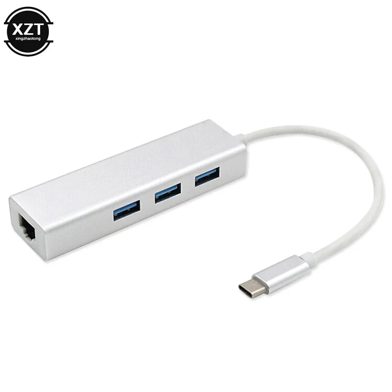 USB 3.0 Type C to 3-Port USB 3.0 Hub Docking Station with RJ45 100/1000 Gigabit Ethernet Network Adapter LAN Wired Converter