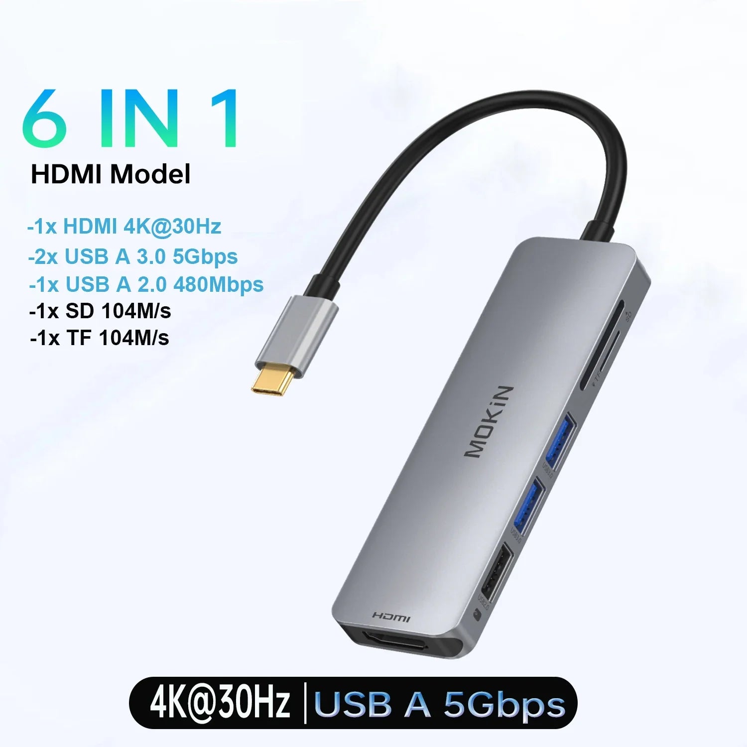 USB-C Hub,7 in 1 USB C to 4K60Hz HDMI Splitter,MOKiN Hub Type C to USB Adapter,Docking Station with 3*USB Port,SD&TF,for laptops