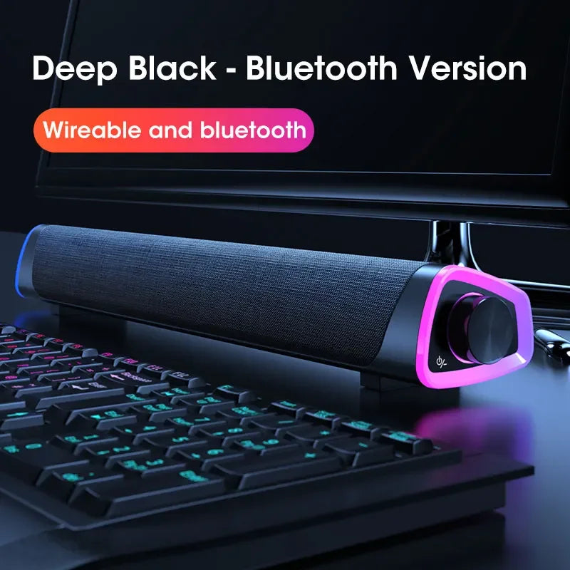 4D computer speaker bar Bluetooth wireless and wired stereo sound subwoofer for PC and laptops deep black color