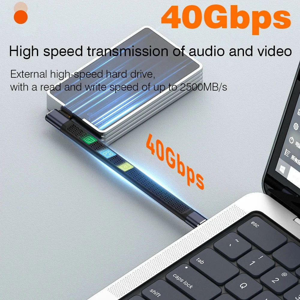 USB4 Elbow Short Cable 13.5cm Thunderbolt4 Type C Cable 40Gbps PD240W Charging Cable for SSD Laptop Macbook Phone iPhone15 iPad