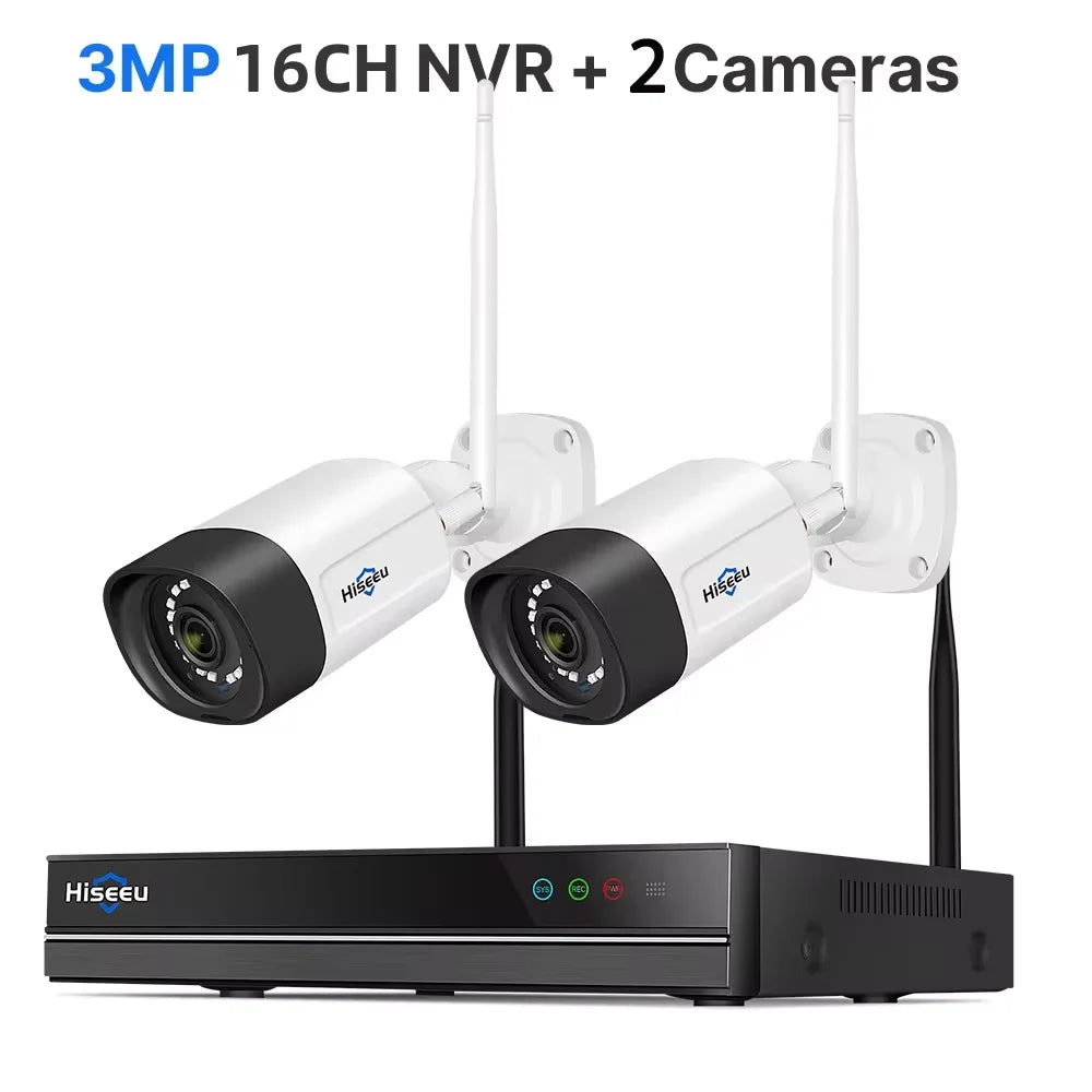 Hiseeu H.265 16CH NVR 5MP Wifi Surveillance Camera System Color Night Human Motion 2 Way Audio WiFi Outdoor Security Cameras Set