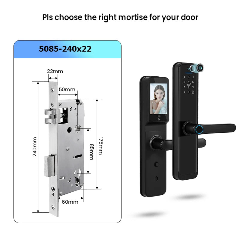 Tuya Wifi Smart Door Lock Electronic Digital Lock with Biometric Fingerprint Camera Smart Card Password Key Unlock Feature