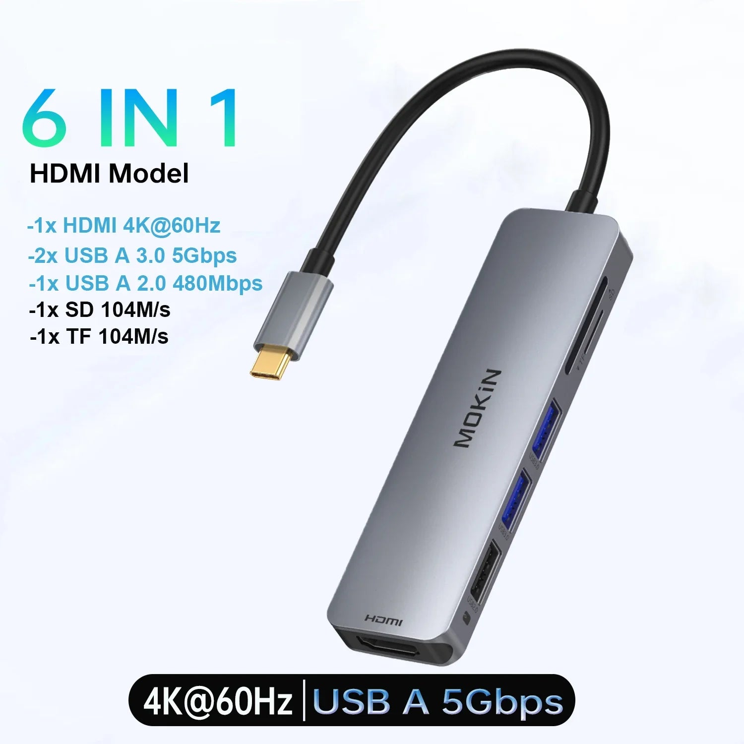 USB-C Hub,7 in 1 USB C to 4K60Hz HDMI Splitter,MOKiN Hub Type C to USB Adapter,Docking Station with 3*USB Port,SD&TF,for laptops