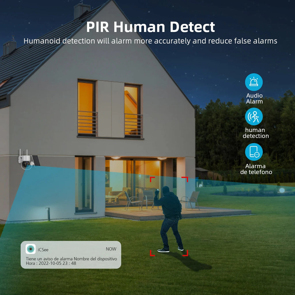 Solar Camera Outdoor Security WiFi Surveillance Cameras With Solar Panel Human Detection PTZ CCTV Camera