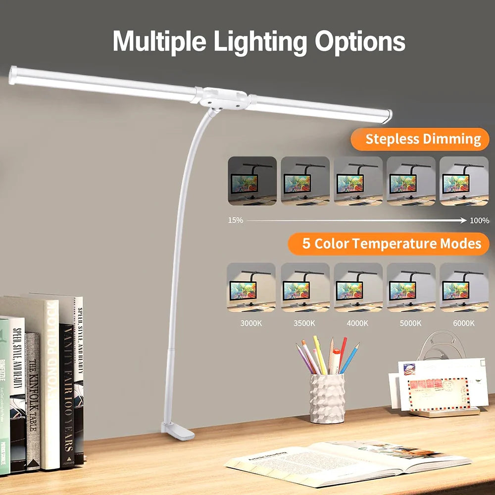 Double Head LED Clip Remote Control Desk Lamp Architect Table Lamp for Home Office Lighting 5 Color Modes and 5 Dimmable