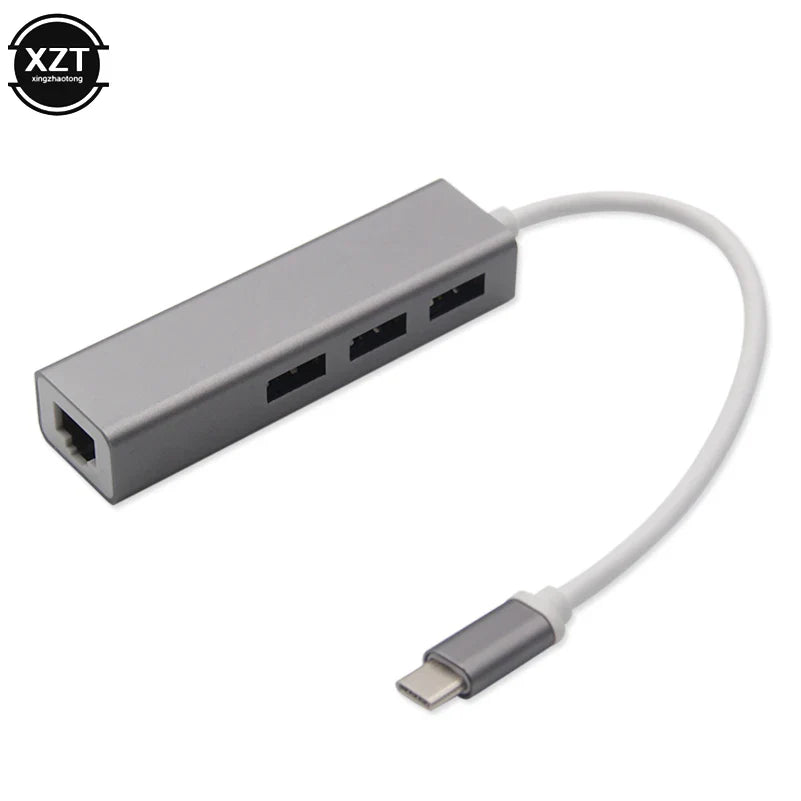 USB 3.0 Type C to 3-Port USB 3.0 Hub Docking Station with RJ45 100/1000 Gigabit Ethernet Network Adapter LAN Wired Converter