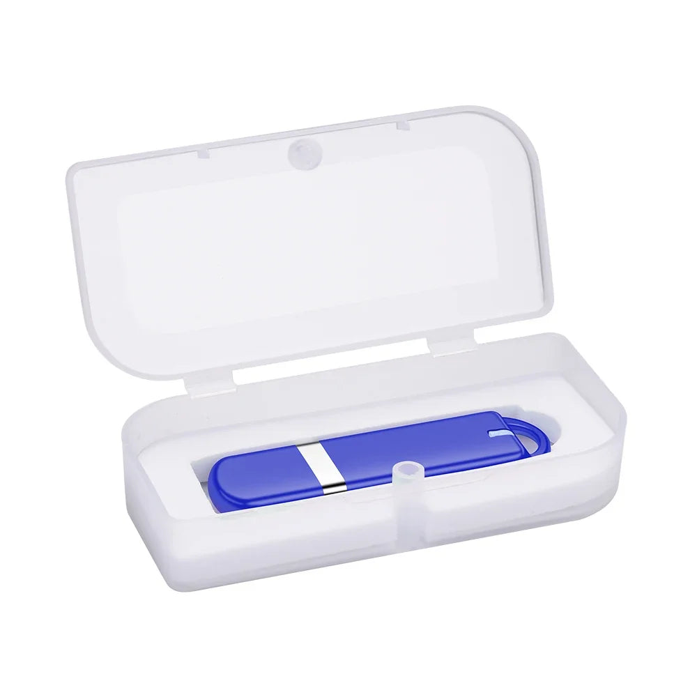 Blue JASTER 64GB USB Flash Drive in a transparent case, perfect for business gifts with USB 2.0 compatibility.