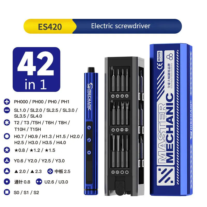 Mechanic ES420 42-in-1 Electric Screwdriver Set S2 Steel Bits 5-Speed Adjustable LED Light for Precision Phone Laptop Repair