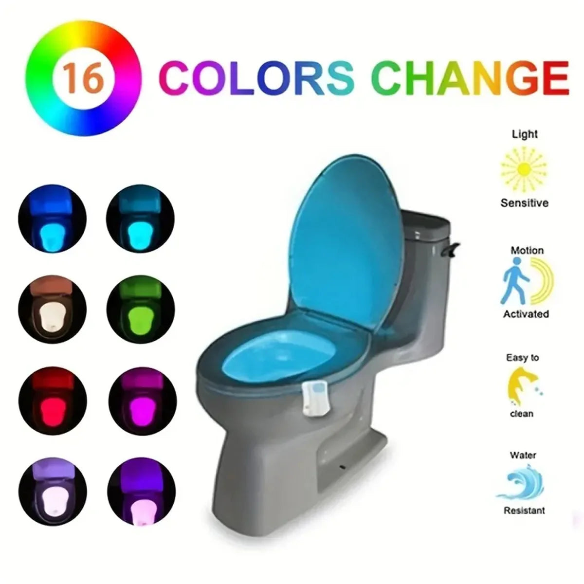 Toilet Night Light PIR Motion Sensor LED Light Toilet Bowl Light Washroom Night Lamp Battery-powered 7 Colors Changing Toilet