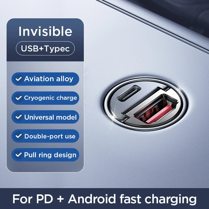 Joyroom Dual Ports Car Charger 30W Pull Ring USB Type-C Super Fast Charging Car Phone Charger Car Charging Accessories PD QC