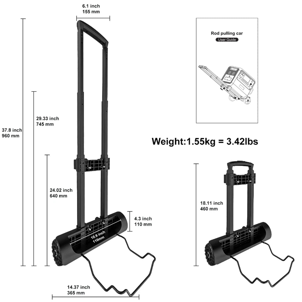 Hand Trolley for Portable Power Station Support Up to 50 lbs Adjustable Handle Flat Wheel