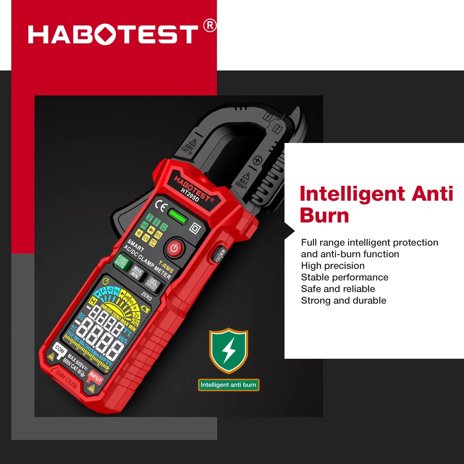 HABOTEST HT205A/D Clamp Meter Auto Range True RMS NCV DC AC Voltage Inrush Current Temperature Tester Automatic Voltmeter