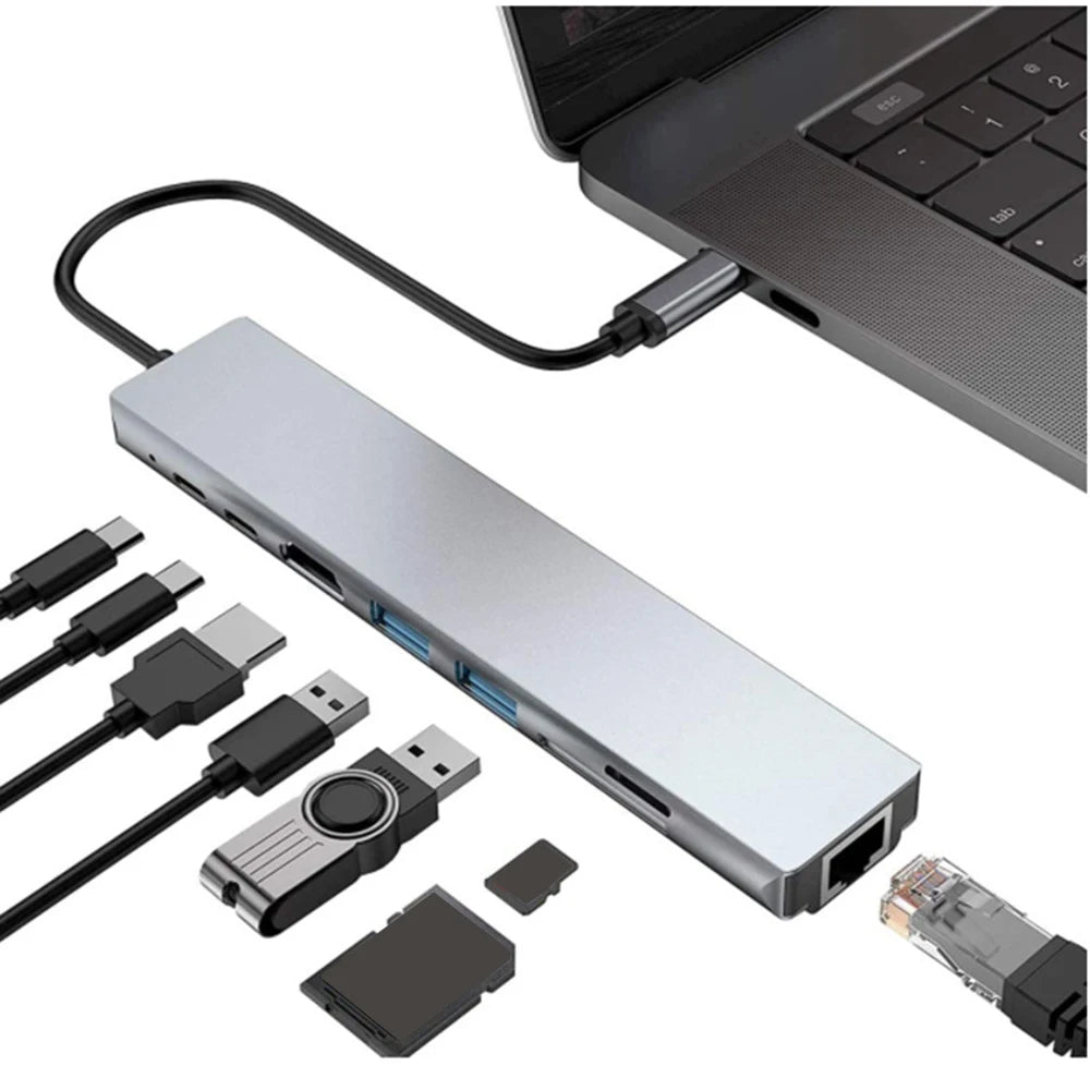 8in1 USB C HUB Type C Splitter 4K Thunderbolt 3 Docking Station Laptop Adapter For Macbook Air M1 iPad Pro RJ45 HDMI-compatible