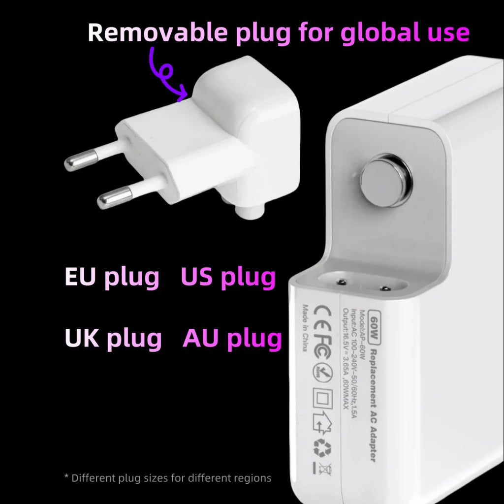 96W MacBook Charger with removable EU, US, UK, AU plugs USB-C power adapter for MacBook Pro M1 M2 and MacBook Air fast charging