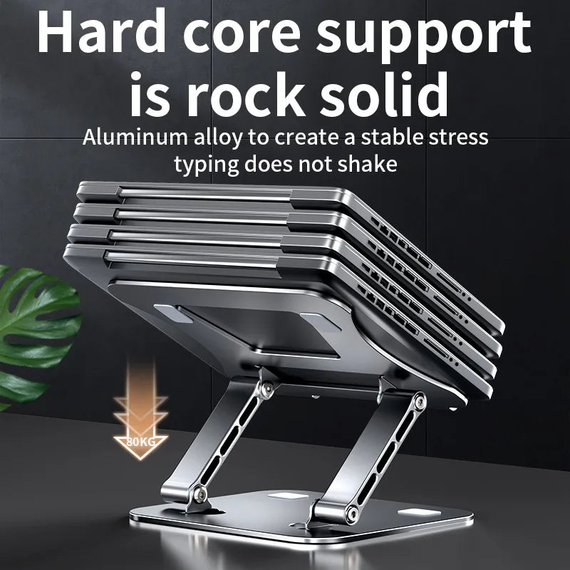 Adjustable aluminum alloy phone tablet stand with folding design for laptops up to 17 inches, stable and portable cooling support