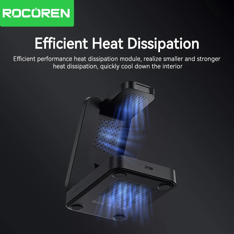 Rocoren Folding 3 in 1 Wireless Charging Stand Portable Magnetic Fast charging Station Dock For iPhone 15 14 13 Watch Headphones