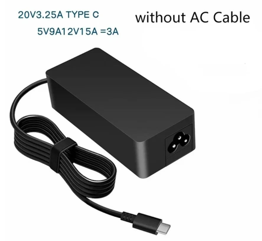 65W USB-C laptop charger for Lenovo ThinkPad and Thinkbook with type C connector, black power adapter without AC cable.