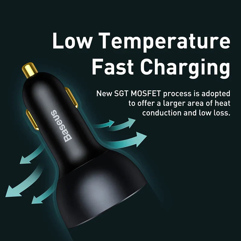 Baseus 160W car charger with low temperature fast charging and heat conduction technology