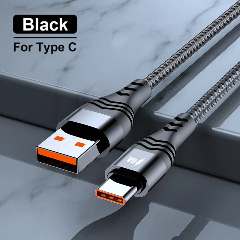 66W USB Type-C Data Cable 6A Super Fast Charging Cable Suitable for iphone 15 Huawei Oppo Xiaomi Vivo Braided Charging Cable