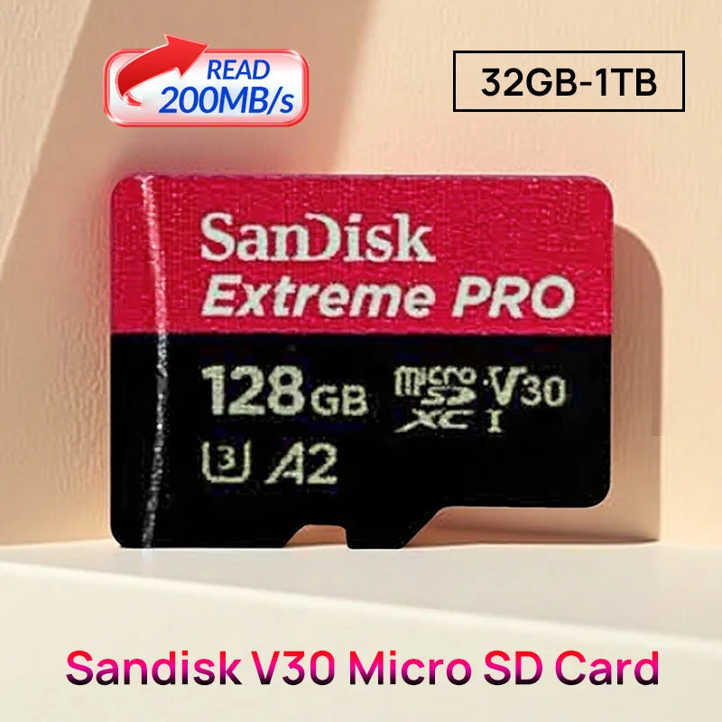 SanDisk V30 Micro SD Extreme PRO 128GB memory card with 200MB/s read speed and A2 performance class
