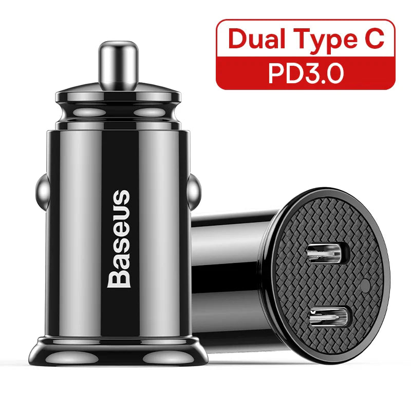 Baseus 30W USB Car Charger Quick Charge 4.0 3.0 FCP SCP USB PD For Xiaomi iPhone16 15 14 Pro Max Fast Charging Car Phone Charger