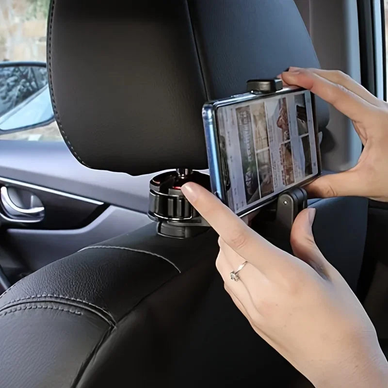 Multifunctional 2 In 1 Car Hook Hidden Mobile Phone Holder Bracket Car Clip Rear Row Headrest Hook Lock Buckle Car Mount Stand