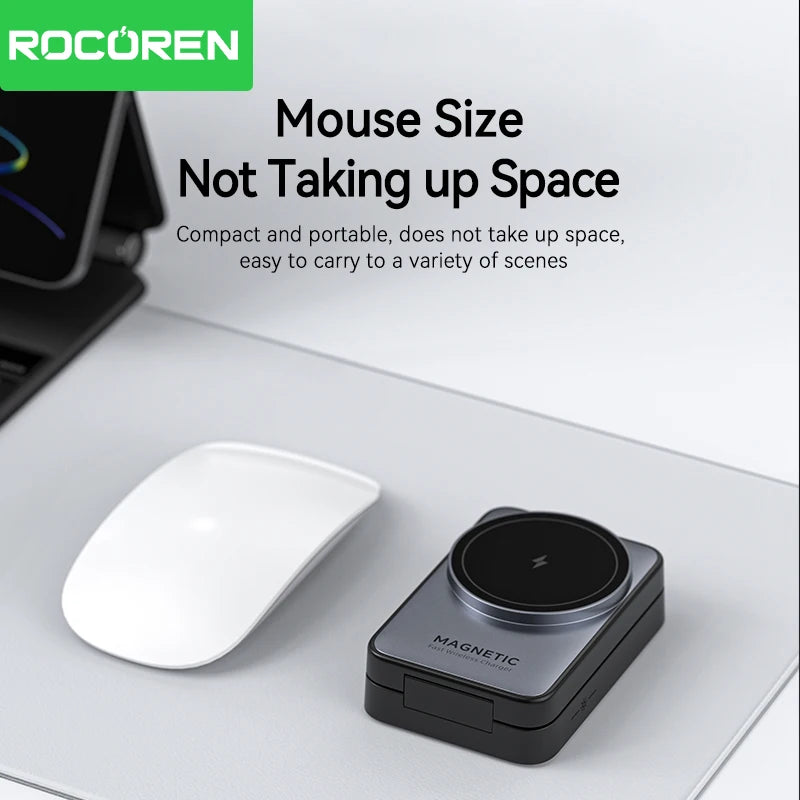 Rocoren Folding 3 in 1 Wireless Charging Stand Portable Magnetic Fast charging Station Dock For iPhone 15 14 13 Watch Headphones