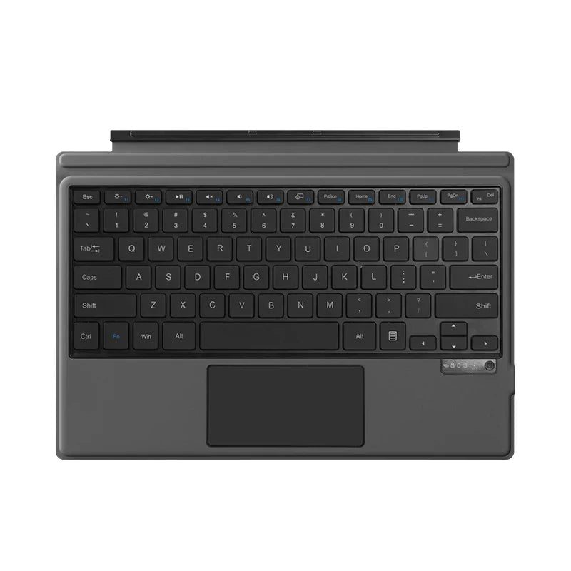 HUWEI Bluetooth keyboard with trackpad designed for Microsoft Surface Pro 3-7 tablets, supports multiple languages including Russian, Arabic, Korean, Spanish, Portuguese, French, magnetic attachment, wireless Bluetooth connection.