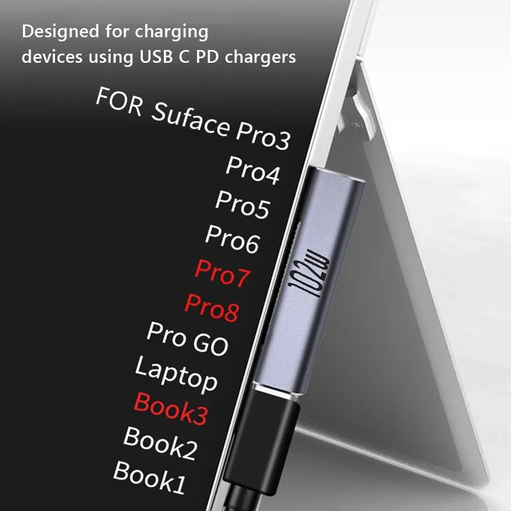 USB C PD 102W GaN Charger Converter 15V 3A Charging Adapter Compatible With Surface Pro X/7/6/5/4/3 Surface Laptop Book Go 1 2 3