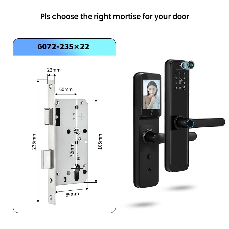 Tuya Wifi Smart Door Lock Electronic Digital Lock with Biometric Fingerprint Camera Smart Card Password Key Unlock Feature
