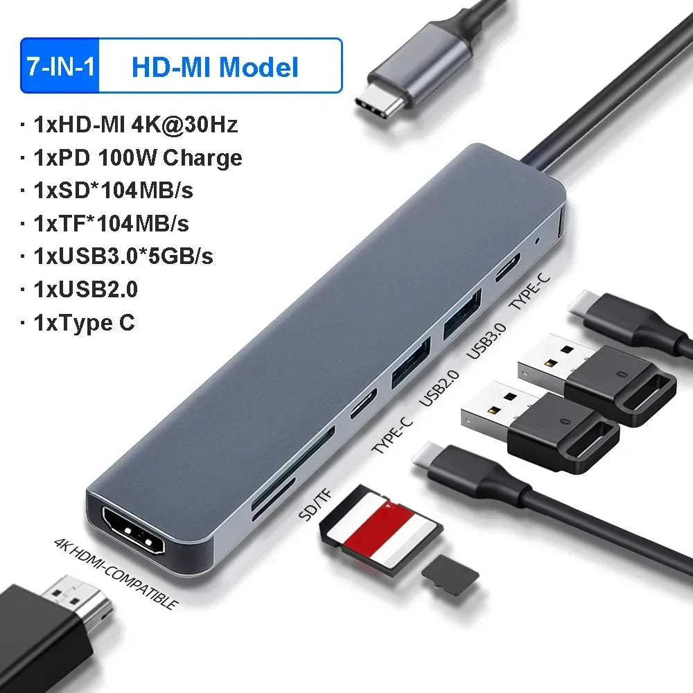 8-IN-1 Bracket Docking Station USB C Hub for Steam Deck Type C to 4K HDMI Adapter USB Splitter USB 3.0 HUB for PC Laptop Macbook