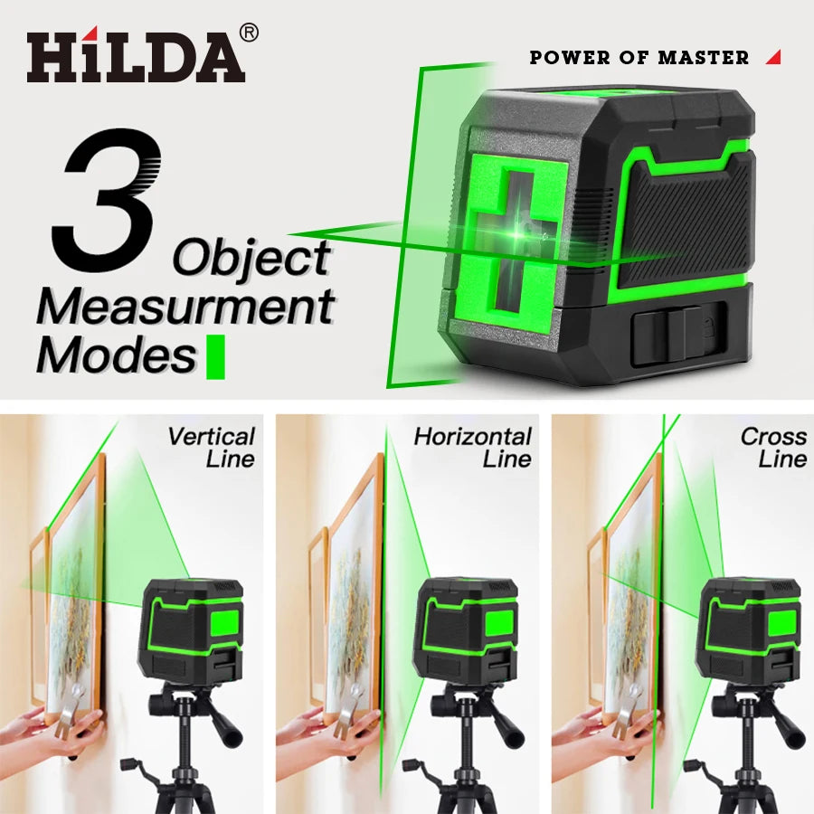 HILDA Laser Level 2 Lines Self-Leveling Horizontal And Vertical Cross Super Powerful Green Laser Beam Line