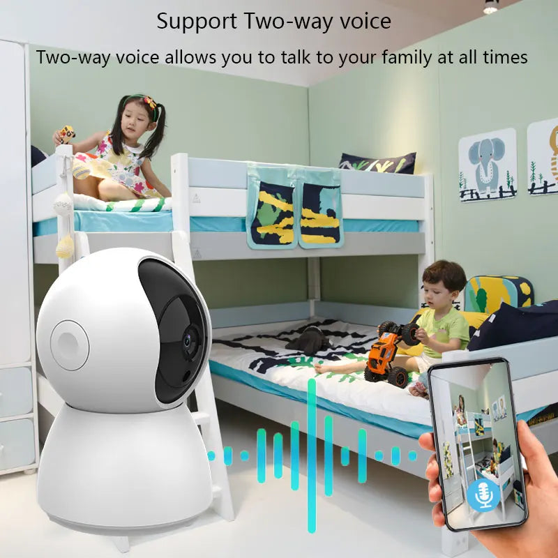 Tuya Indoor WiFi Camera with two-way voice lets you communicate with family remotely, ideal for monitoring kids in real-time.