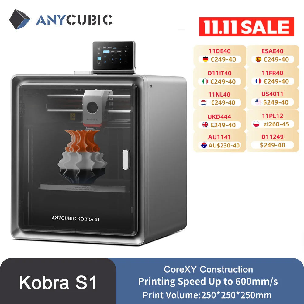 Anycubic Kobra S1 Speedy 3D Printer Core XY Stable Structure Max Speed 600mm/s High Precision Ultra-Quiet 3D Printer